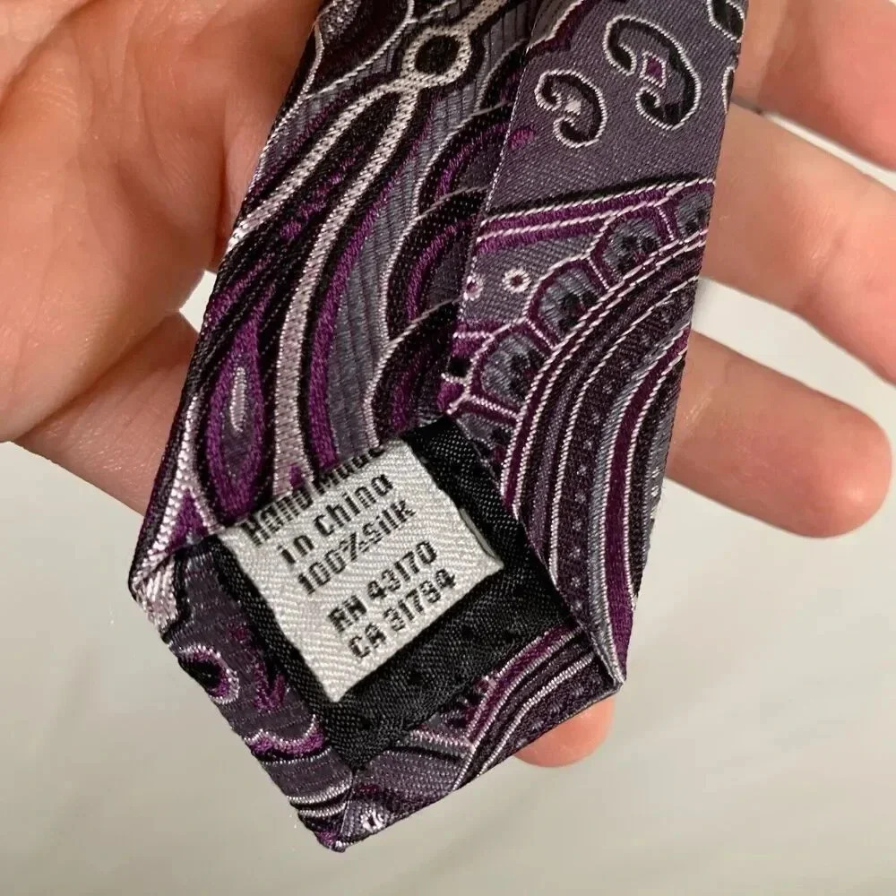 Geoffrey Beene Tie Purple Paisley Print 60" Long 3.5" Wide Dress Office - Picture 4 of 5
